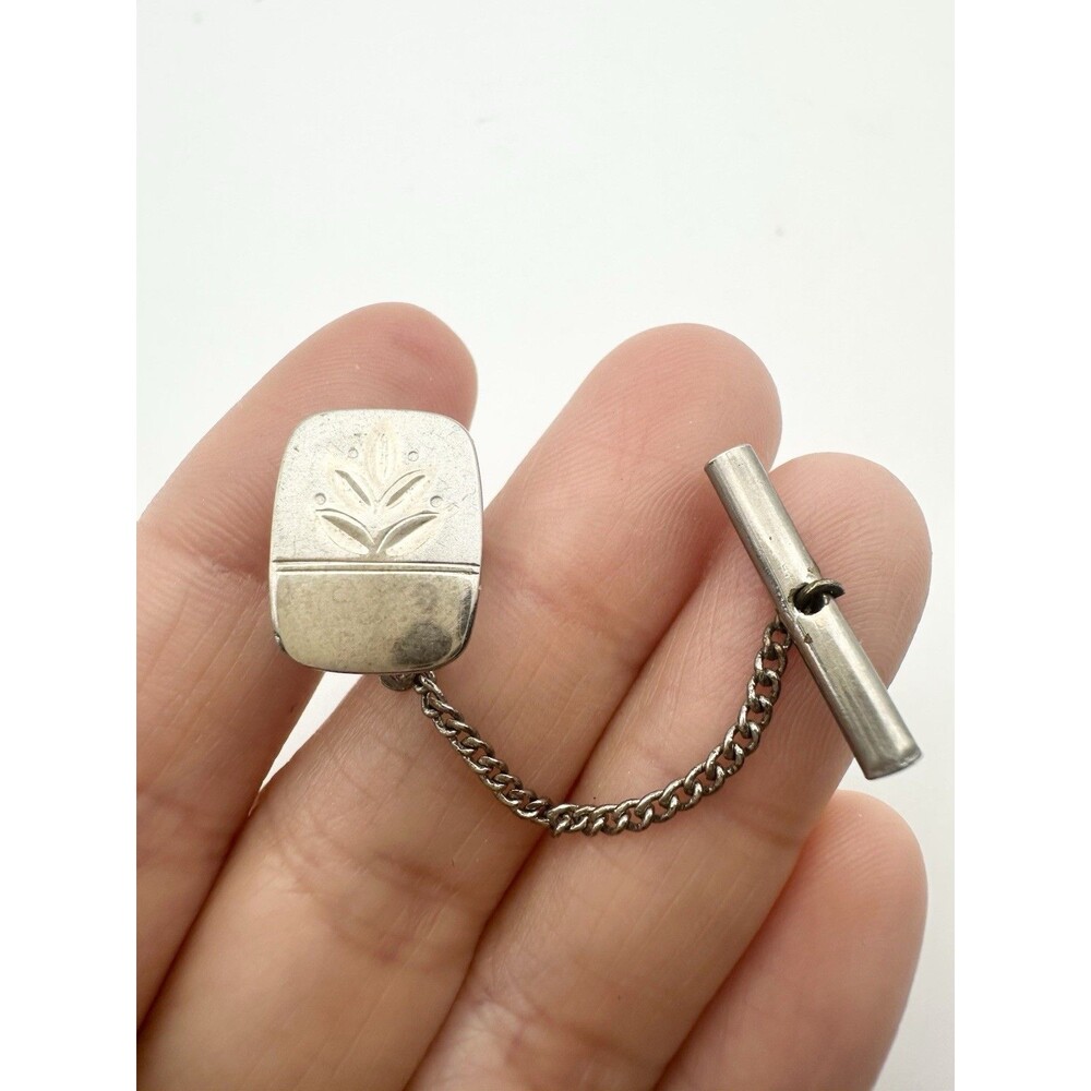Simple Sterling Silver Tie Tack Pin Carved floral Vintage